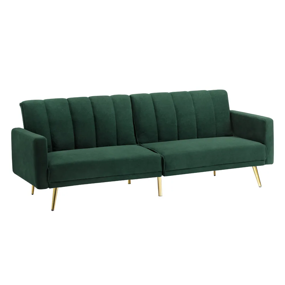 ABBY 3 Seater Sofa Bed Convertible Velvet Green