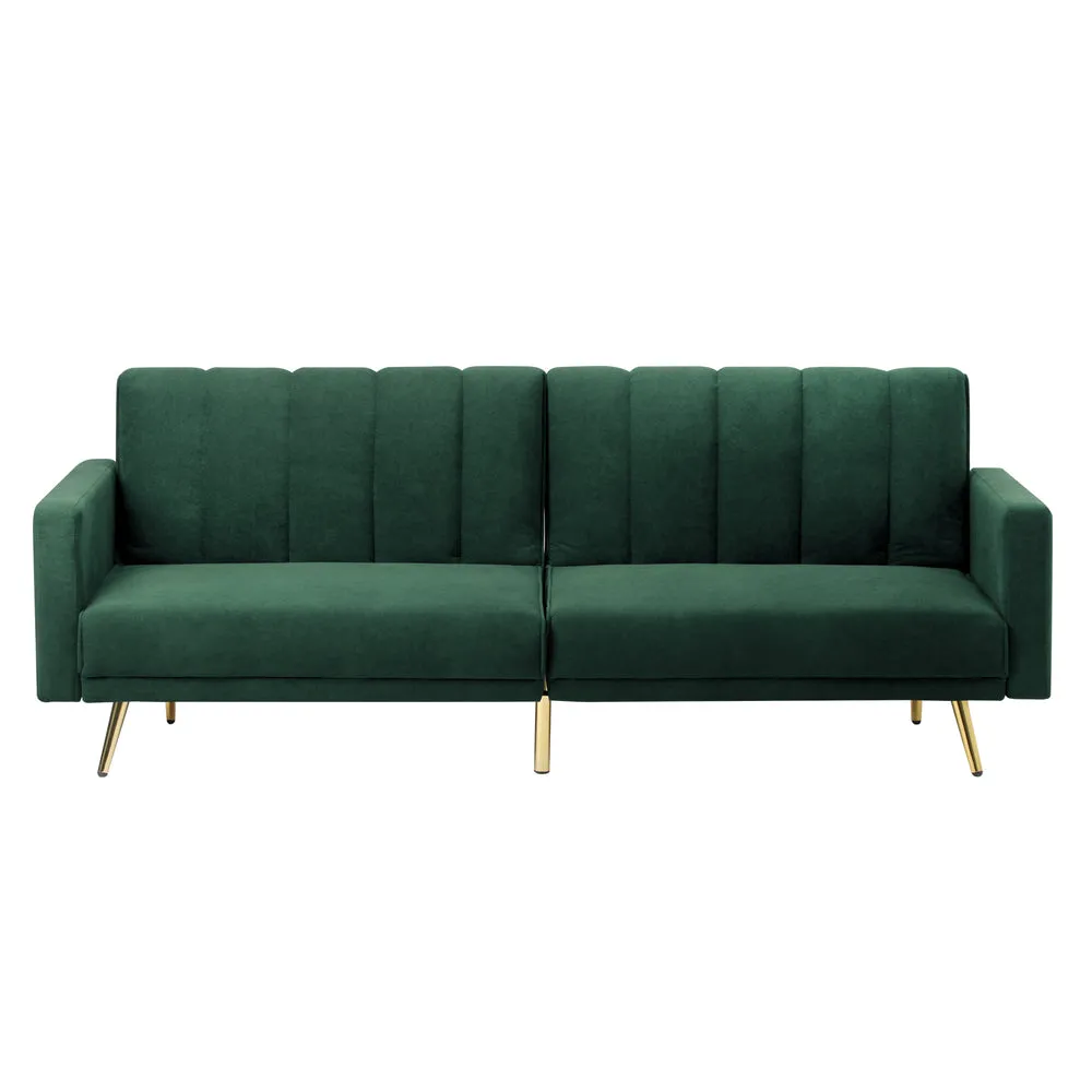 ABBY 3 Seater Sofa Bed Convertible Velvet Green