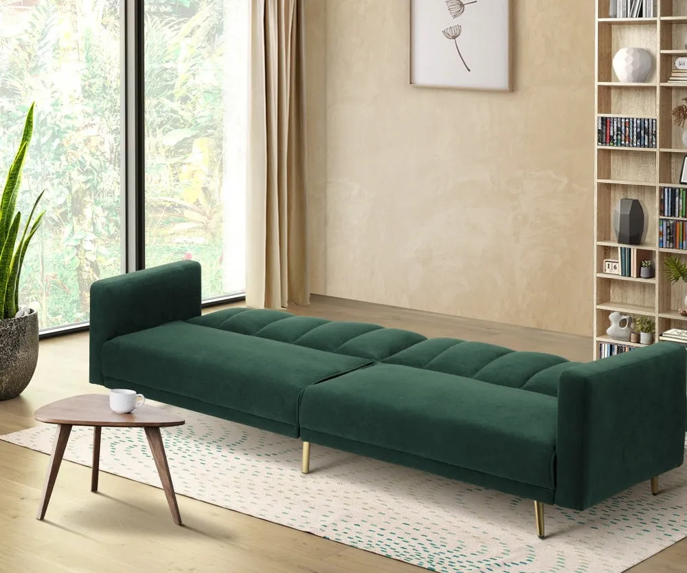 ABBY 3 Seater Sofa Bed Convertible Velvet Green