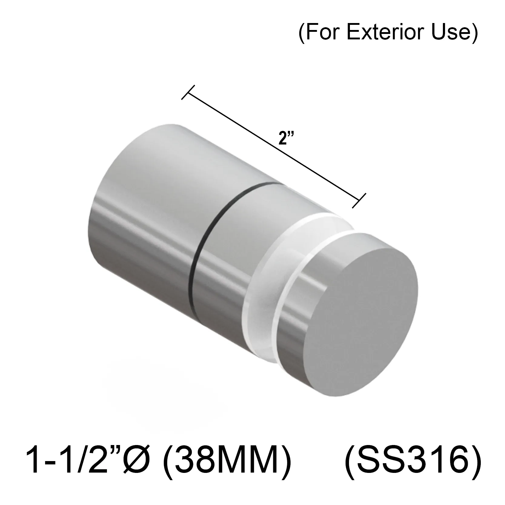 Adj 12M Standoff - 1-1/2" X 2" Base Height - SS316 (BS)