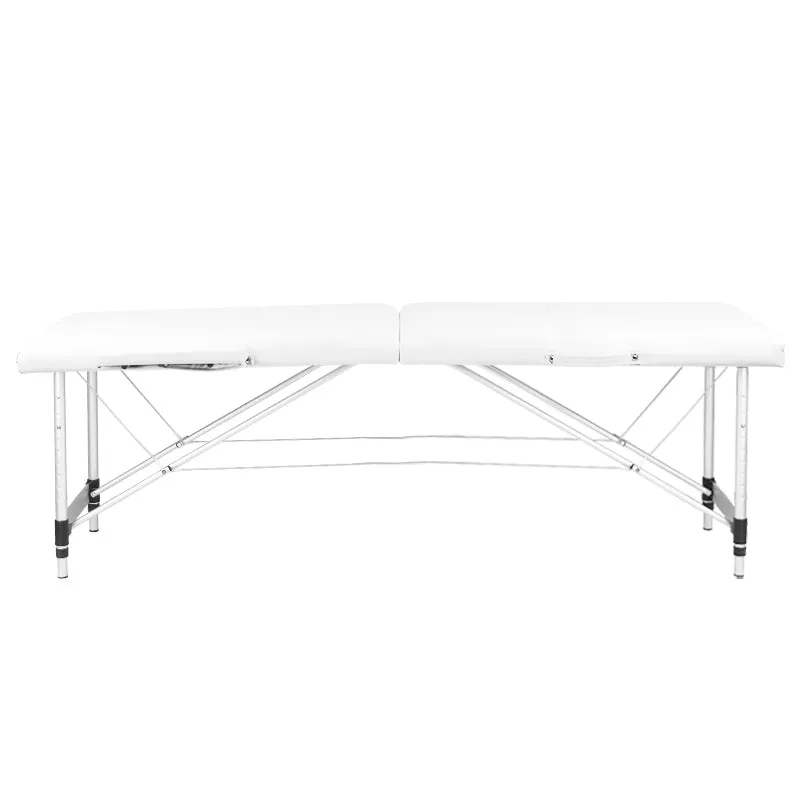 Adjustable 2-Section Aluminum Folding Massage Table with Eco-Leather Comfort - White