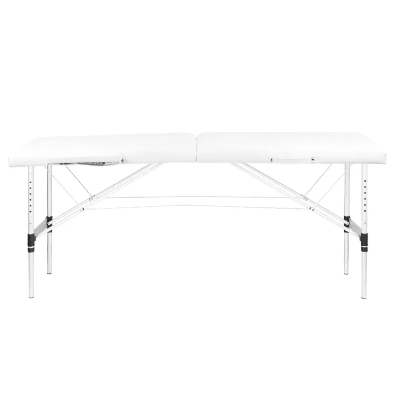 Adjustable 2-Section Aluminum Folding Massage Table with Eco-Leather Comfort - White