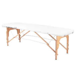 Adjustable 2-Section Folding Massage Table with Wood Comfort and Eco-Leather - White