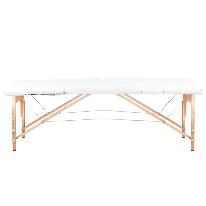 Adjustable 2-Section Folding Massage Table with Wood Comfort and Eco-Leather - White