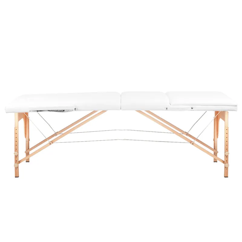 Adjustable 3-Section Folding Massage Table with Wood Comfort and Eco-Leather - White