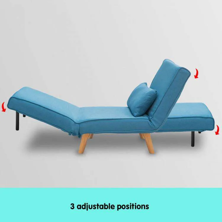 ADJUSTABLE CORNER SOFA SINGLE SEATER LOUNGE LINEN BED SEAT - BLUE