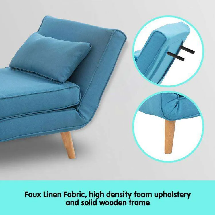 ADJUSTABLE CORNER SOFA SINGLE SEATER LOUNGE LINEN BED SEAT - BLUE