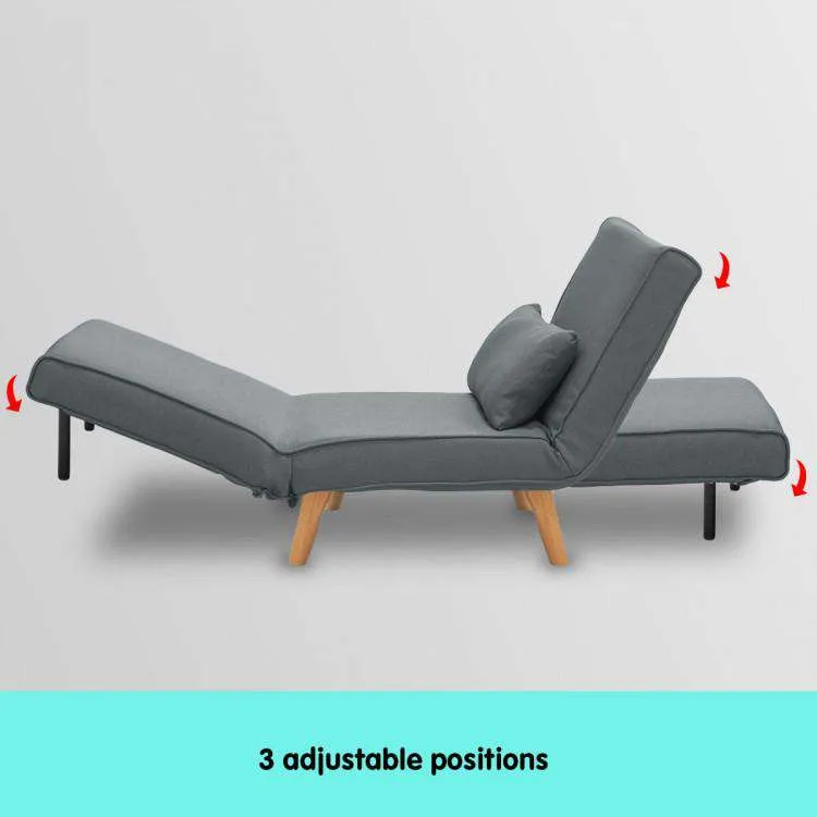 ADJUSTABLE CORNER SOFA SINGLE SEATER LOUNGE LINEN BED SEAT - DARK GREY