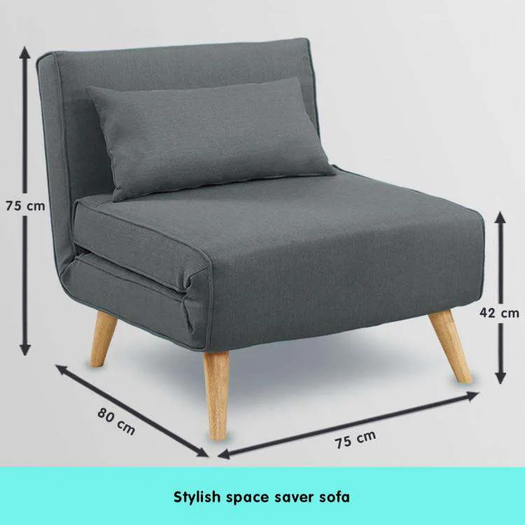 ADJUSTABLE CORNER SOFA SINGLE SEATER LOUNGE LINEN BED SEAT - DARK GREY