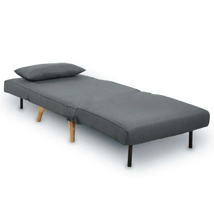 ADJUSTABLE CORNER SOFA SINGLE SEATER LOUNGE LINEN BED SEAT - DARK GREY