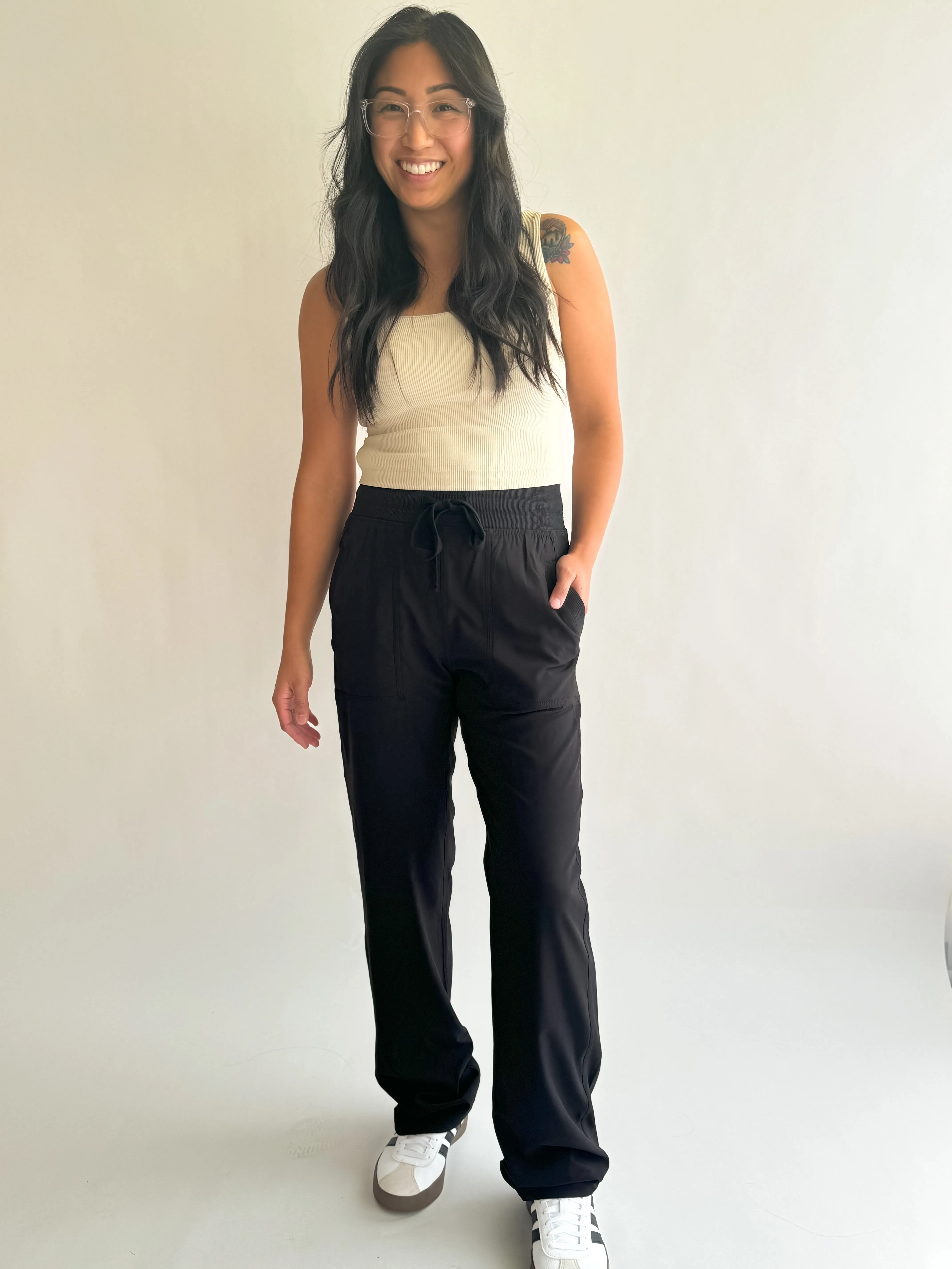 Adjustable Length Straight Leg Pant in Black