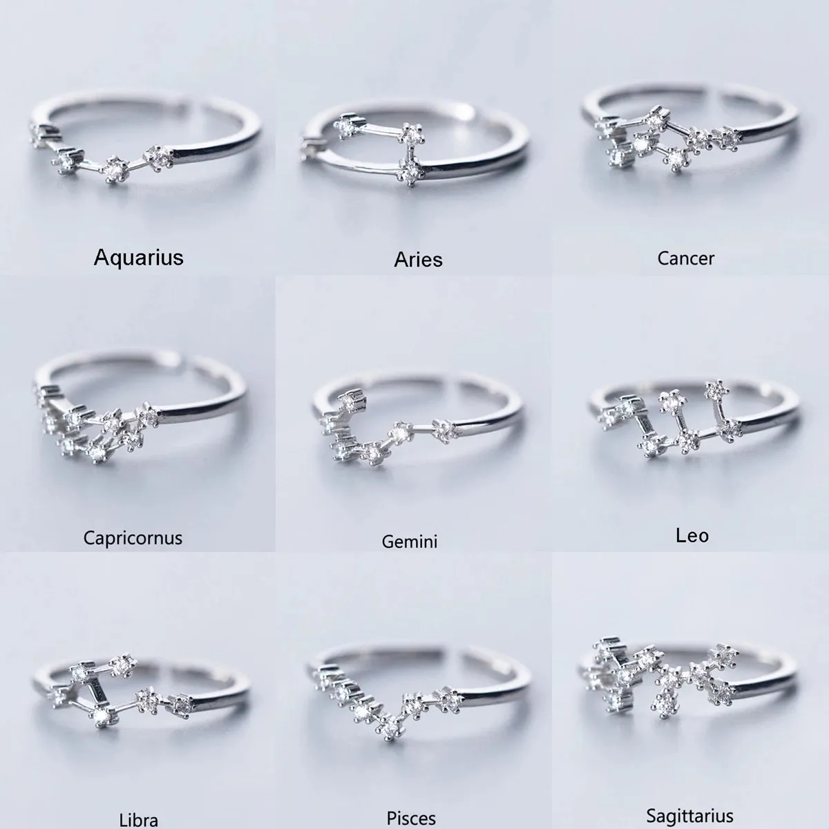 Adjustable Rhinestone Zodiac Sign Ring