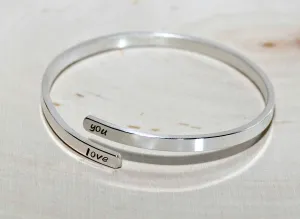 Adjustable Sterling Silver Bangle stamped with I Love You or your personalized requests