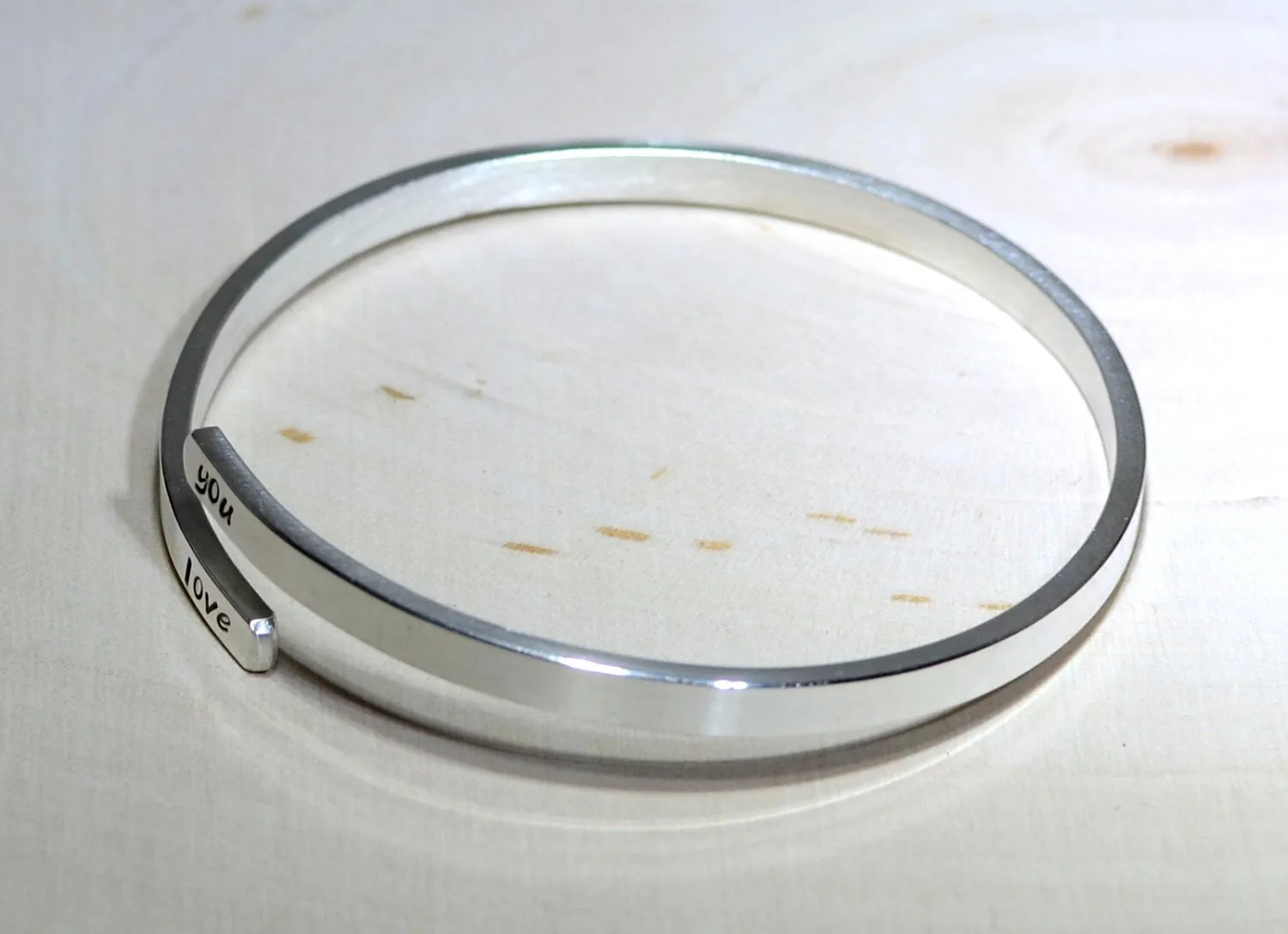 Adjustable Sterling Silver Bangle stamped with I Love You or your personalized requests