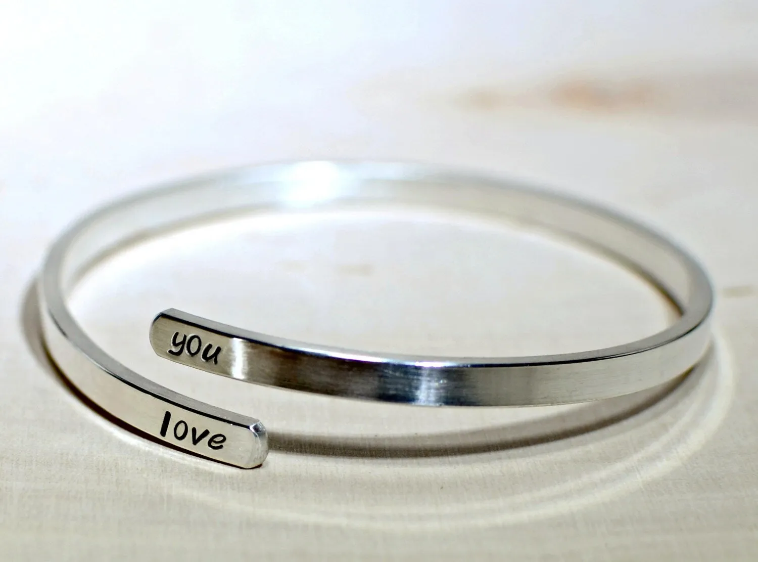 Adjustable Sterling Silver Bangle stamped with I Love You or your personalized requests