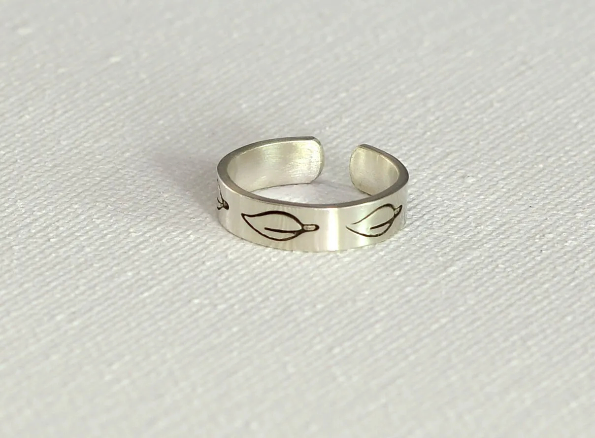 Adjustable Sterling Silver Leaf Toe Ring