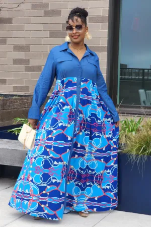 AFRICAN QUEEN MAXI DRESS /BLUE