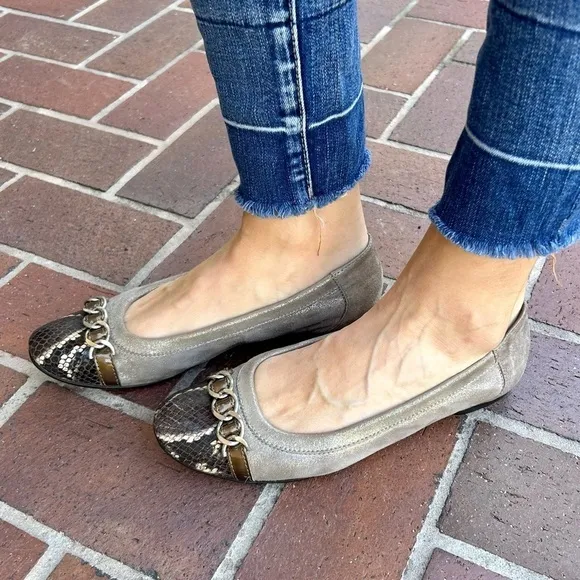 AGL Ginger Snakeskin Cap Toe Metallic Ballet Flats Taupe size 9.5 / 39.5