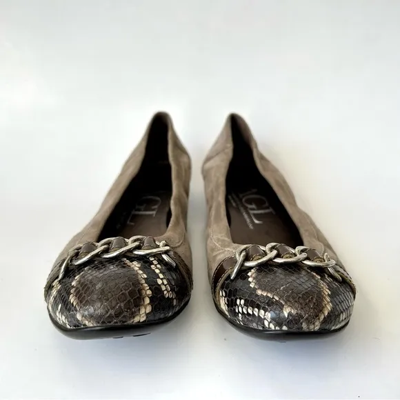 AGL Ginger Snakeskin Cap Toe Metallic Ballet Flats Taupe size 9.5 / 39.5