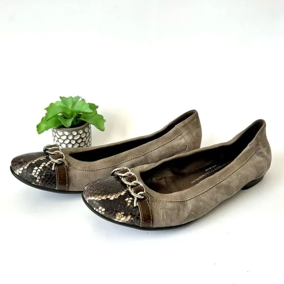 AGL Ginger Snakeskin Cap Toe Metallic Ballet Flats Taupe size 9.5 / 39.5