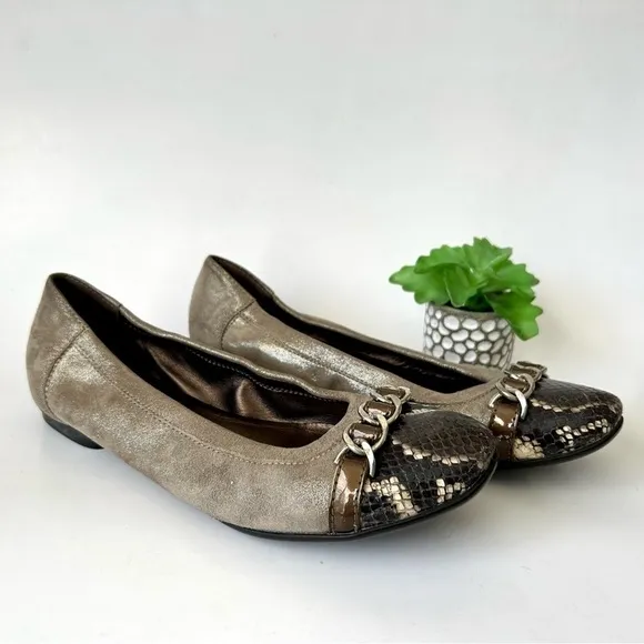 AGL Ginger Snakeskin Cap Toe Metallic Ballet Flats Taupe size 9.5 / 39.5