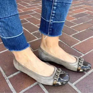 AGL Ginger Snakeskin Cap Toe Metallic Ballet Flats Taupe size 9.5 / 39.5