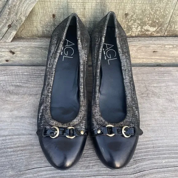 AGL Monika Cap Toe Ballet Flats Glittery Shimmer Size 8.5 EU 38.5