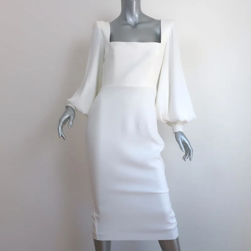Alex Perry Pearson Balloon-Sleeve Midi Dress White Crepe Size AU 10/ US 6