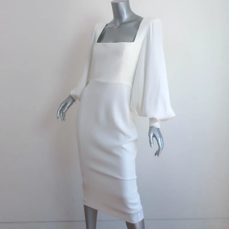 Alex Perry Pearson Balloon-Sleeve Midi Dress White Crepe Size AU 10/ US 6