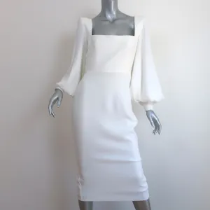 Alex Perry Pearson Balloon-Sleeve Midi Dress White Crepe Size AU 10/ US 6