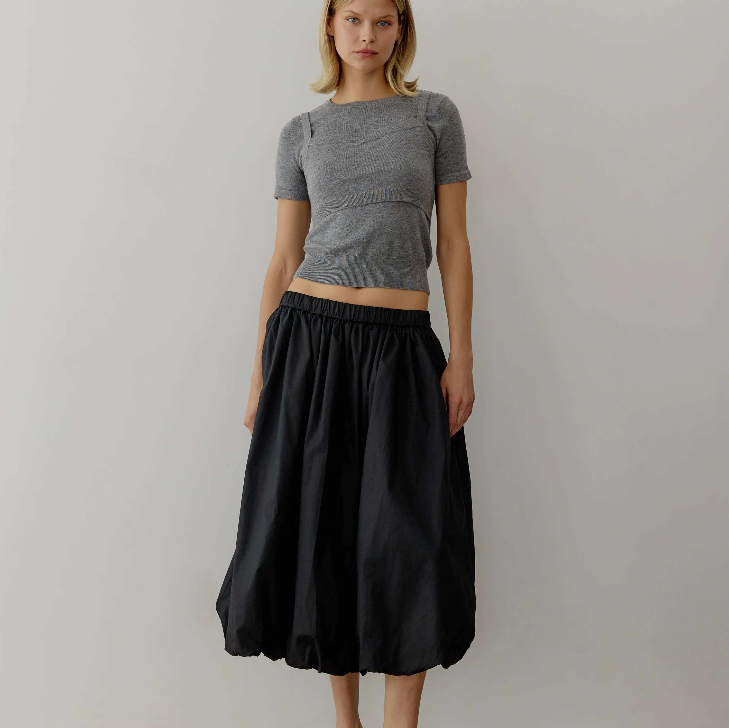 All Row | Cotton Midi Bubble Skirt in Black