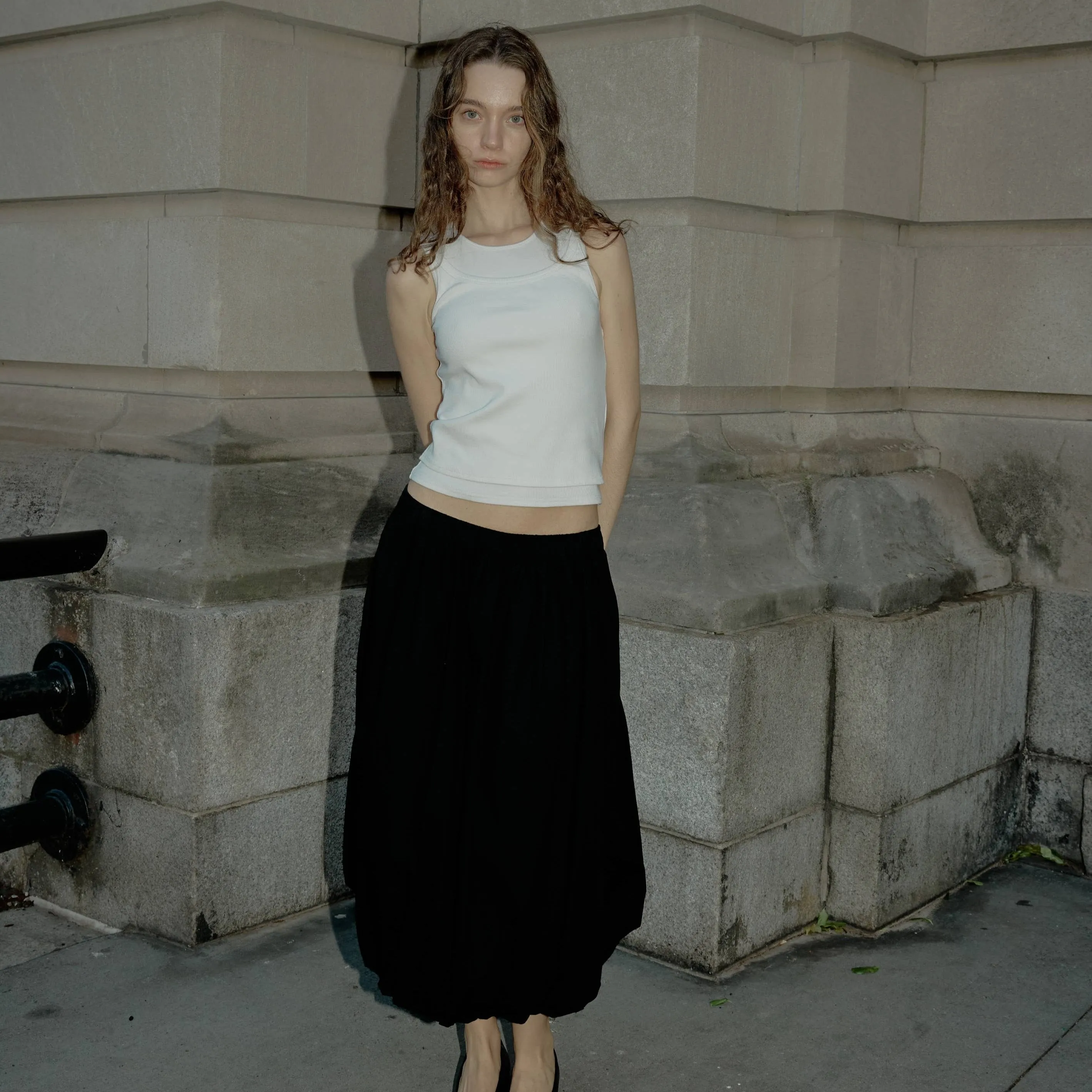 All Row | Cotton Midi Bubble Skirt in Black