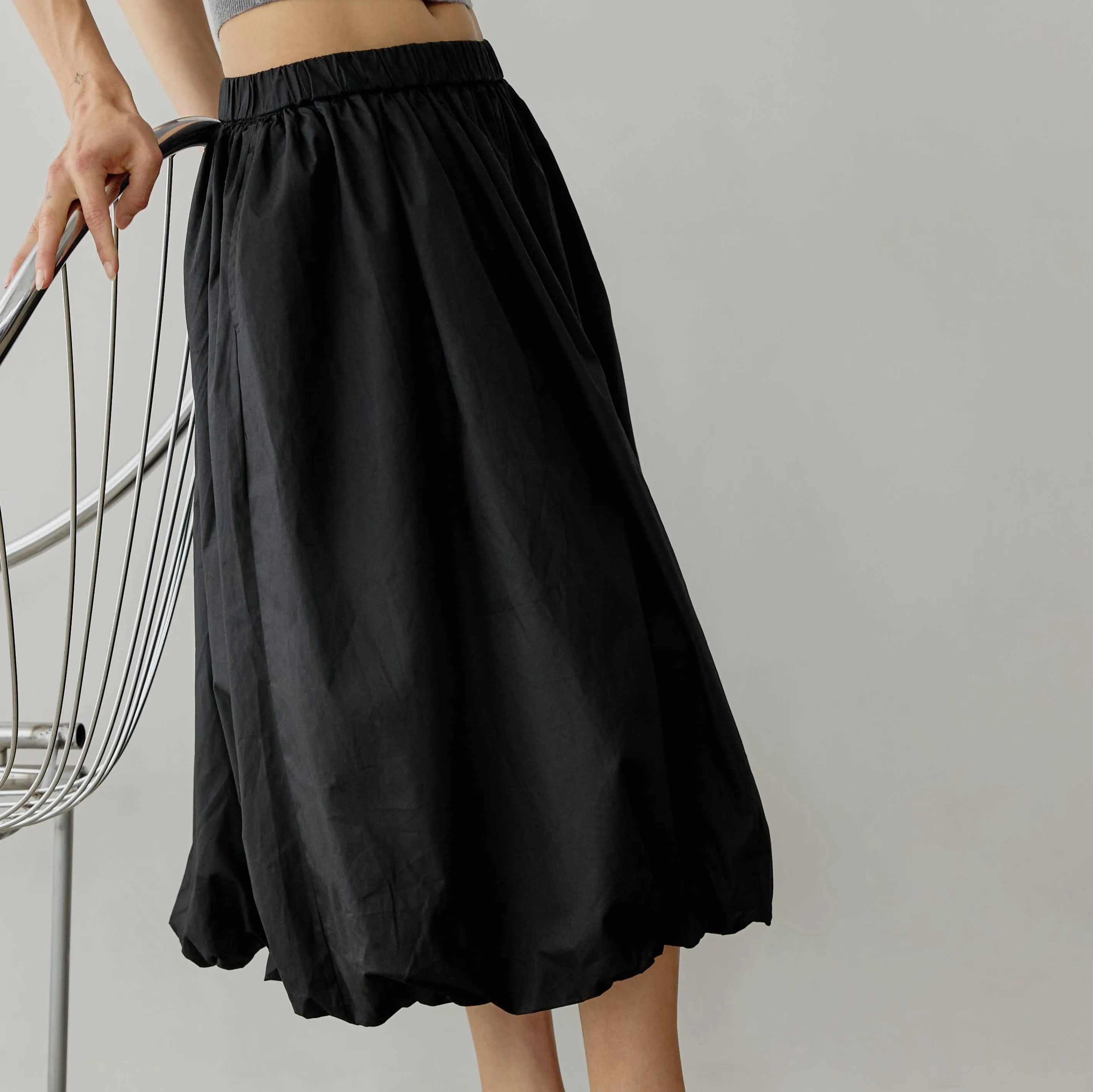 All Row | Cotton Midi Bubble Skirt in Black