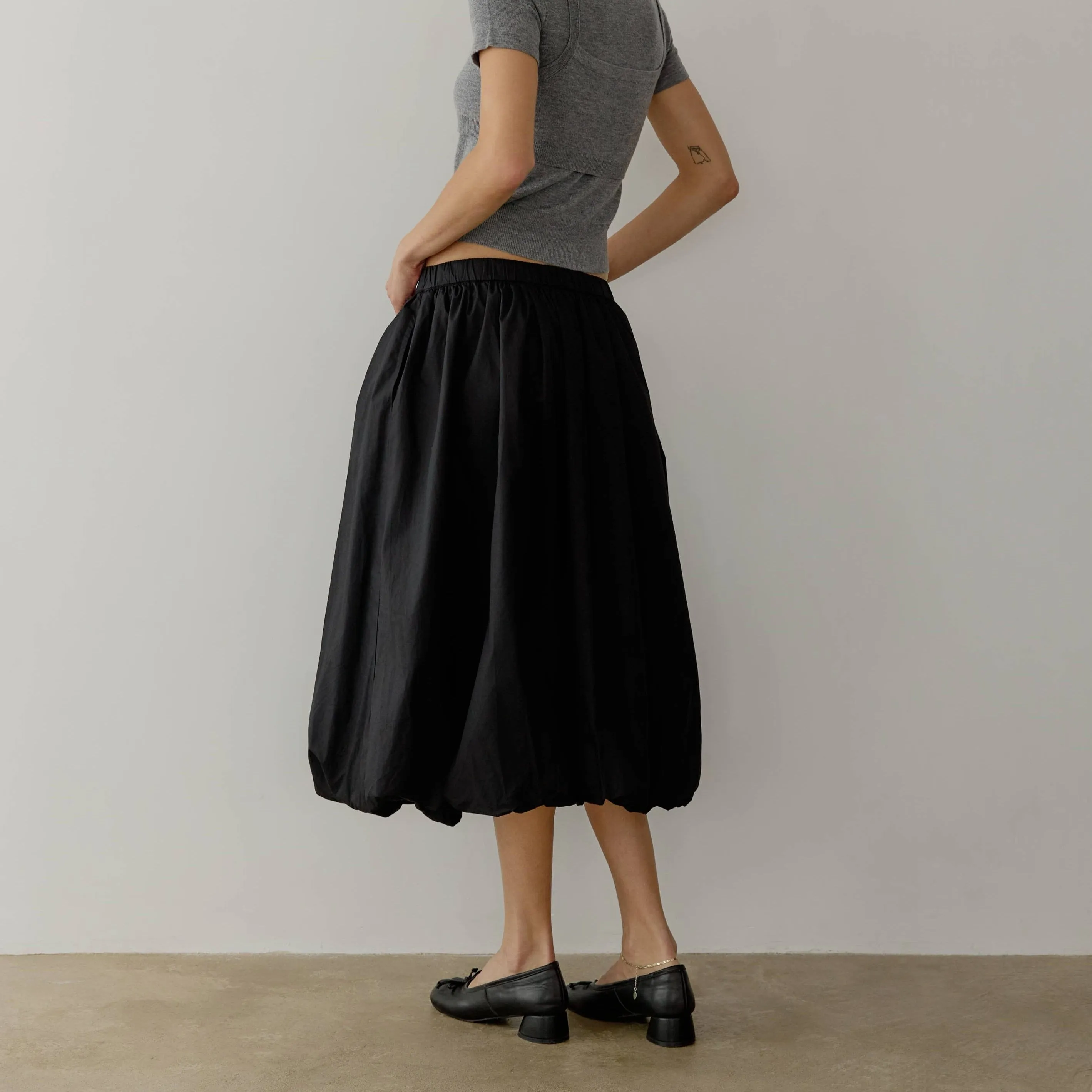 All Row | Cotton Midi Bubble Skirt in Black