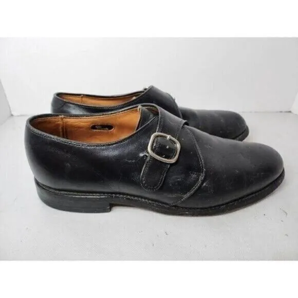 ALLEN Edmonds Mens Dress Shoes Size 9.5 Garner Black Leather Buckle Monk Strap
