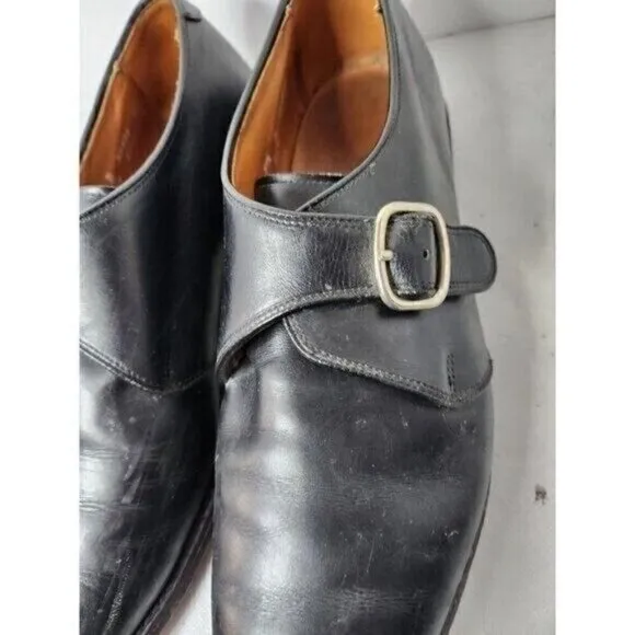 ALLEN Edmonds Mens Dress Shoes Size 9.5 Garner Black Leather Buckle Monk Strap