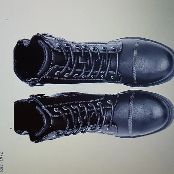 Amapo men's Black oxford boot mid top ankle motorcycle laceup side zip 12 …New