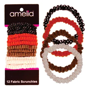 Amelia Beauty, Fall Blend Skinny Jersey Scrunchies, 2.125in Diameter, Gentle on Hair, Strong Hold, No Snag, No Dents or Creases. 12 Pack