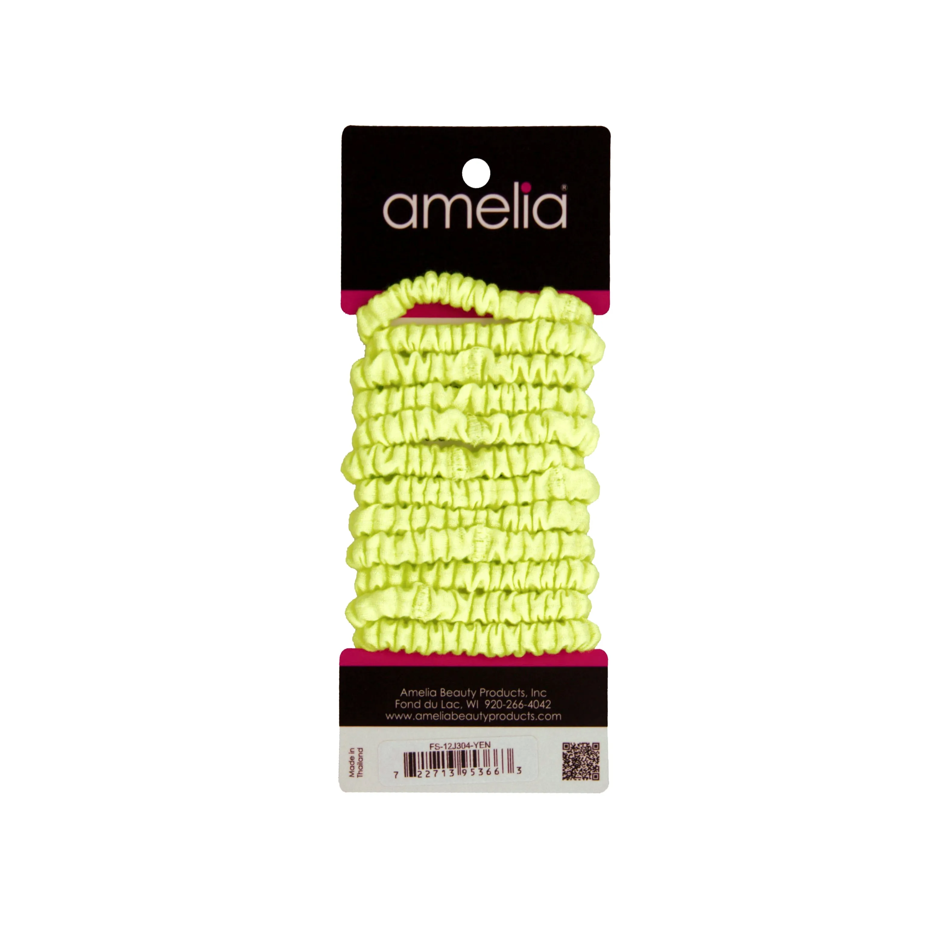 Amelia Beauty, Neon Yellow Skinny Jersey Scrunchies, 2.125in Diameter, Gentle on Hair, Strong Hold, No Snag, No Dents or Creases. 12 Pack