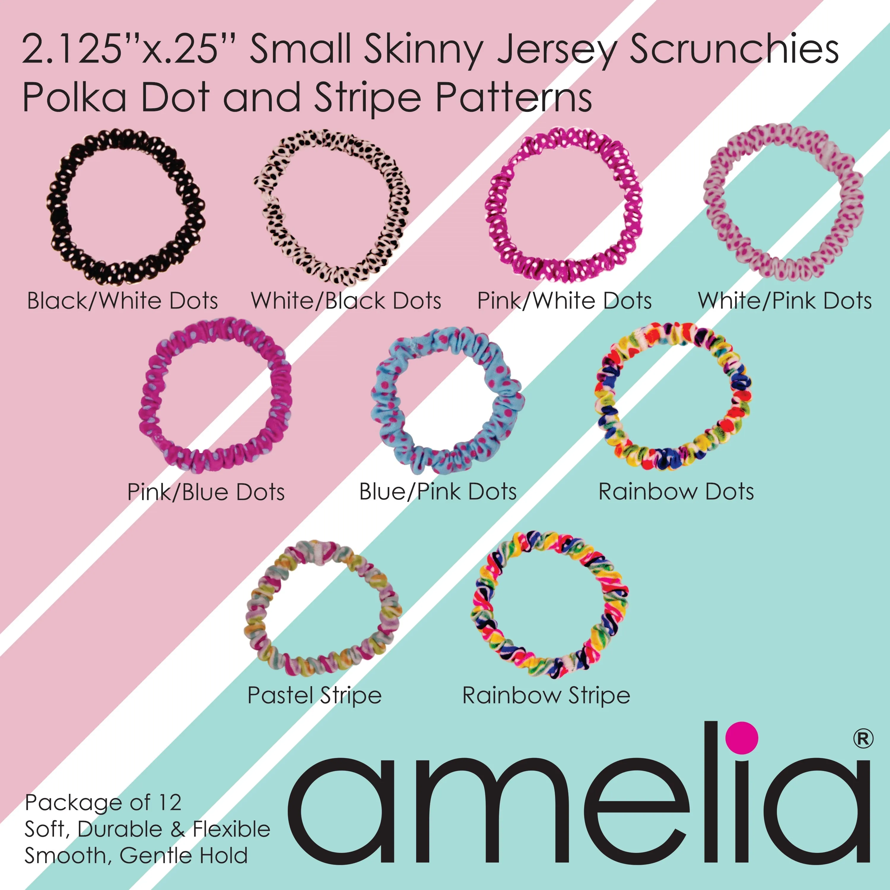Amelia Beauty, Neon Yellow Skinny Jersey Scrunchies, 2.125in Diameter, Gentle on Hair, Strong Hold, No Snag, No Dents or Creases. 12 Pack