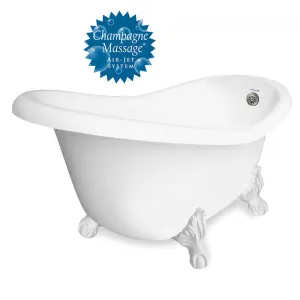 American Bath Factory Champagne Ascot 60" White AcraStone Tub & Drain , No Faucet Holes