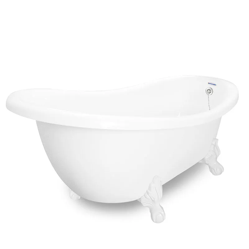 American Bath Factory Churchill 71" White AcraStone Tub & Drain, 7" Faucet Holes