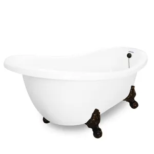 American Bath Factory Churchill 71" White AcraStone Tub & Drain, No Faucet Holes