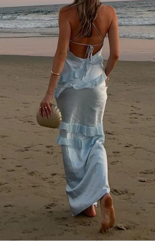 Andrea blue maxi dress with ruffles 