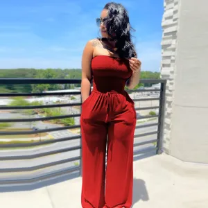 Anika Strapless Smocked Wide Leg Jumpsuit