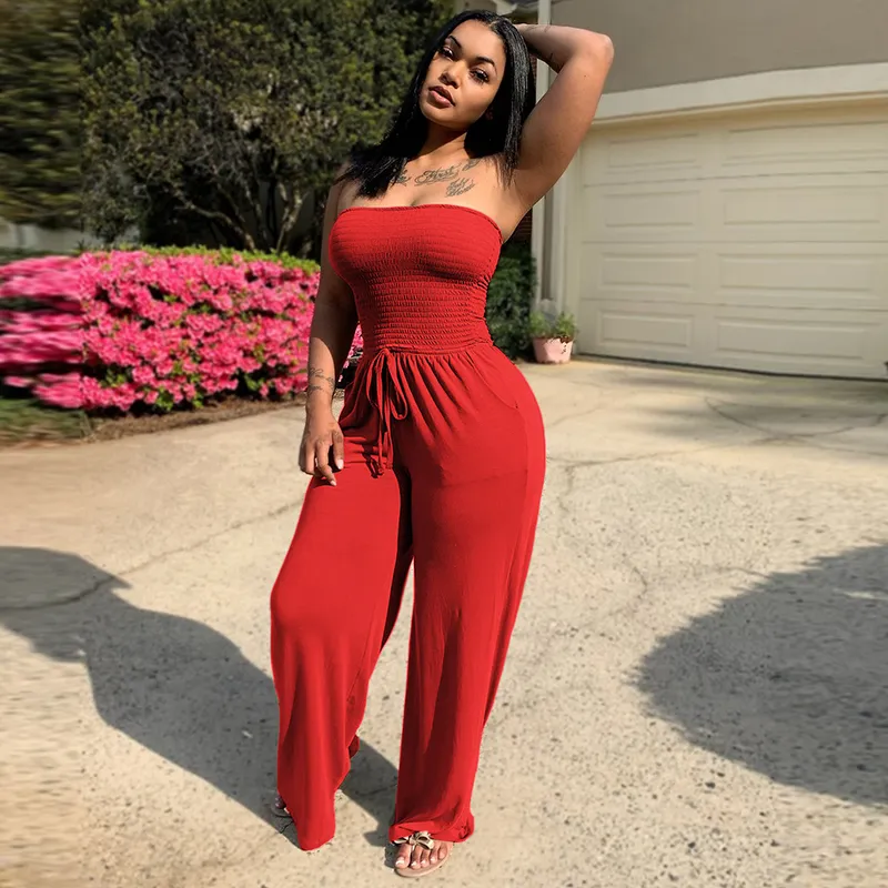 Anika Strapless Smocked Wide Leg Jumpsuit