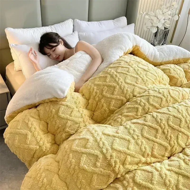 Anyhouz Blanket Yellow Cashmere Super Thick Warm Quilt Comforter