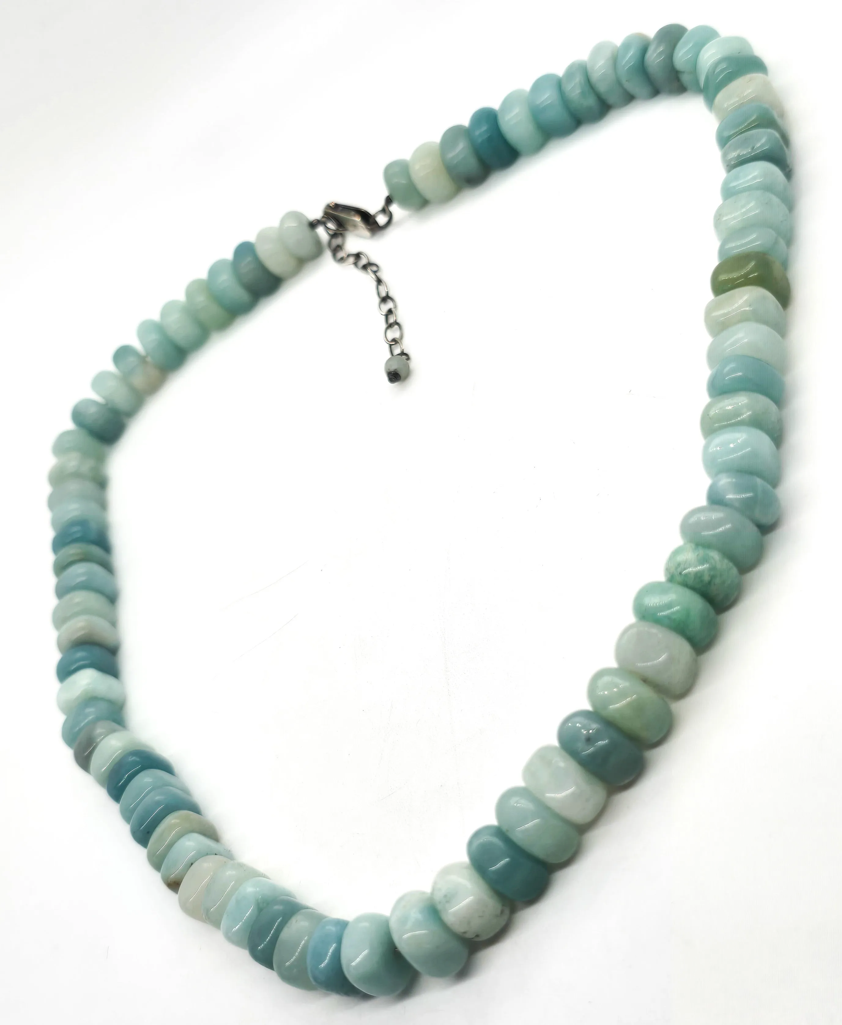 Aquamarine blue gemstone sterling silver rondelle natural beaded adjustable necklace