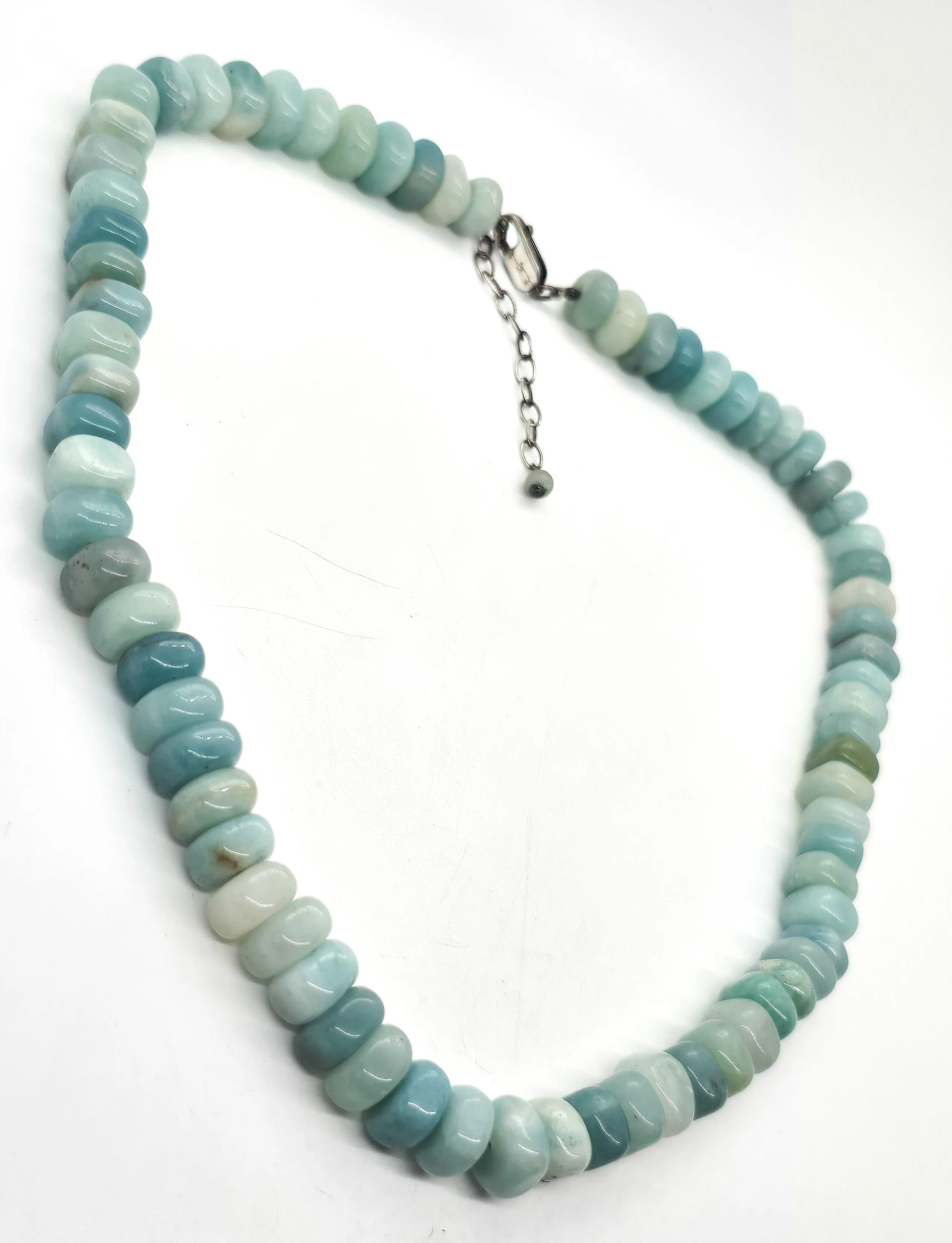 Aquamarine blue gemstone sterling silver rondelle natural beaded adjustable necklace