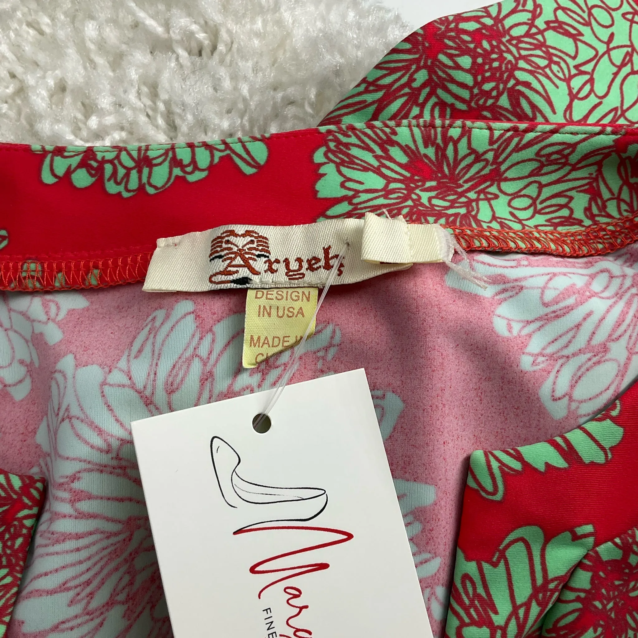 Aryeh Coral/Green Print Dress - Size Large